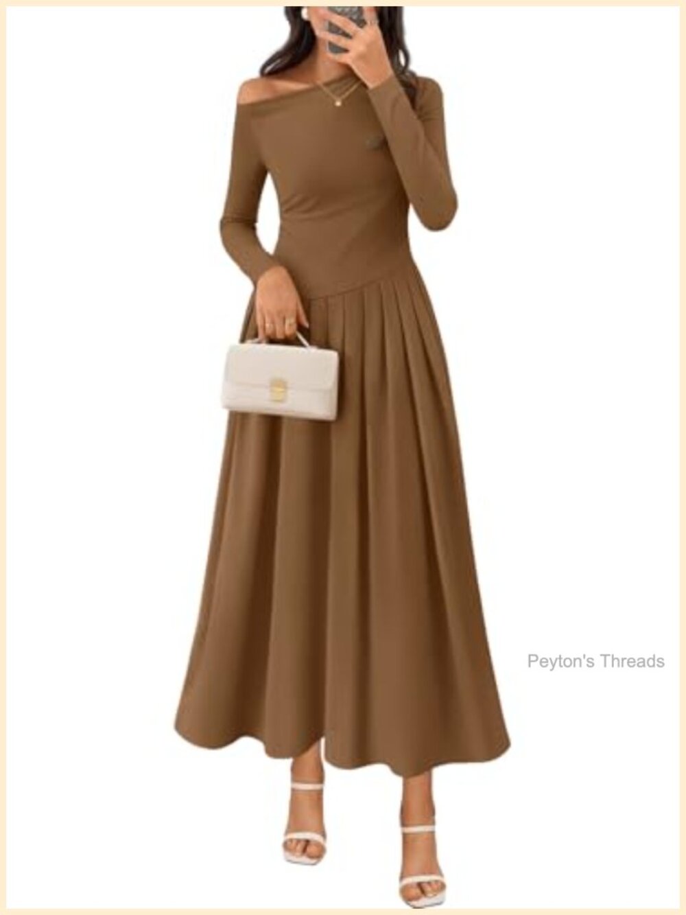 One Shoulder Long Sleeve Formal Maxi Dress with Pockets A-Line Wedding Guest